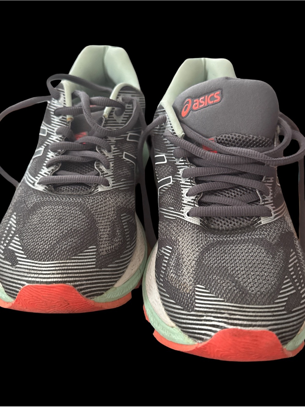 ASICS Gray Running Shoes with Coral and Mint Accents